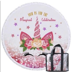 Pink Glitter Floral Unicorn 🦄 Round Beach 🏖 Towel Brand New Never Used